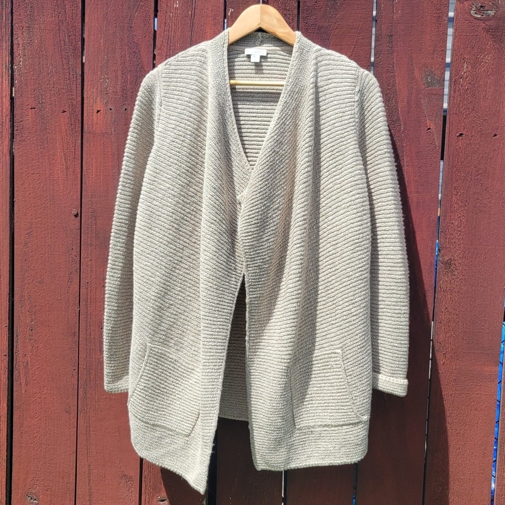 Pure Jill J. Jill Open Front Cardigan Sweater Oatmeal Beige Ribbed Knit Small P